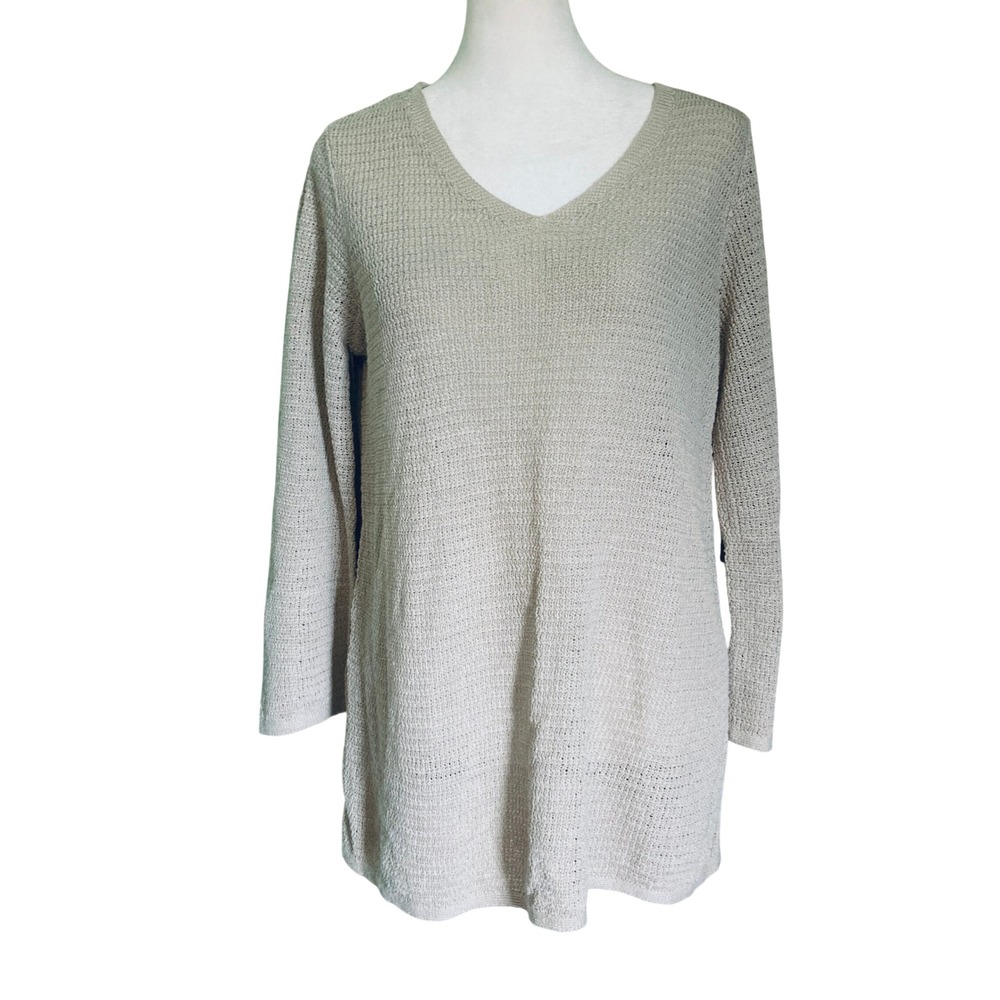 J. Jill Pullover Sweater Linen Blend V-Neck Coastal Travel Oatmeal (Size S)
